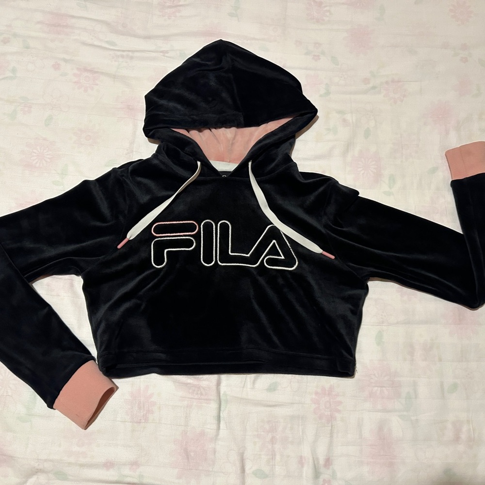 FILA Girls' short plush fabric hooded sports style